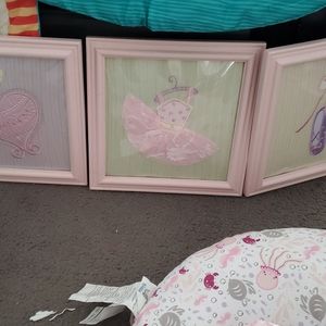 Baby girl crib set and wall decorations
